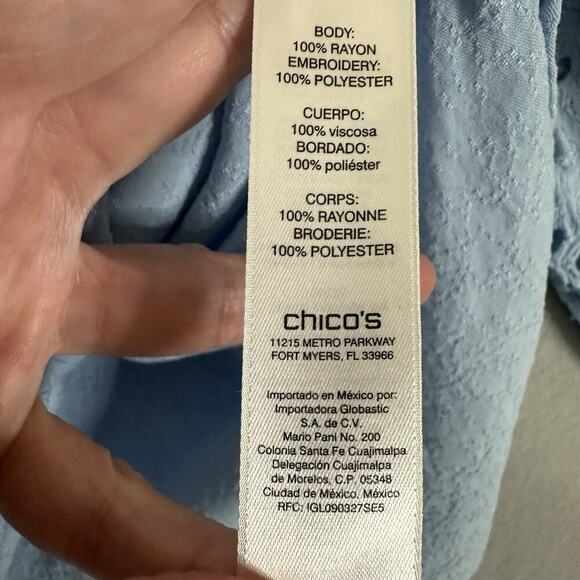 Chico’s Top Women Plus SZ 16 Eyelet Bell Sleeve Lightweight Feminine Casual - Picture 16 of 16